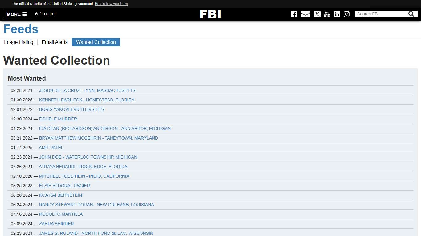 Wanted Collection — FBI